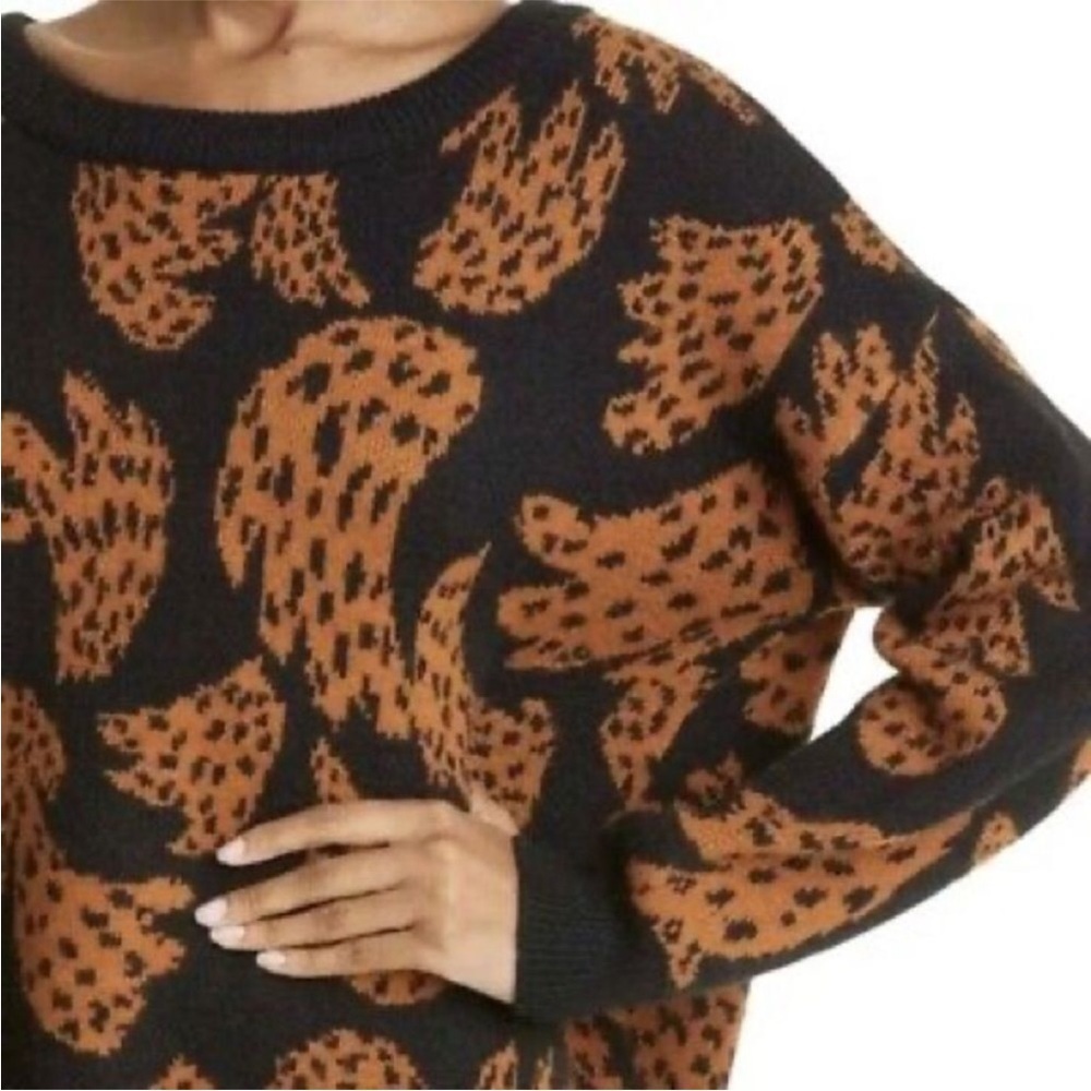 FARM Rio Women’s Black Brown Bananica Intarsia Crewneck Oversized Sweater XS - Picture 13 of 16
